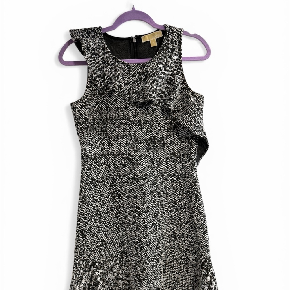 Michael Kors Black and White Textured Sleeveless Dress
